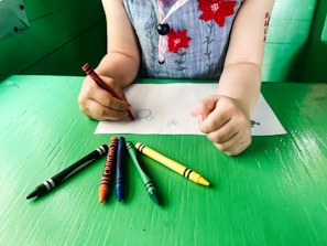 a child drawing with scissors