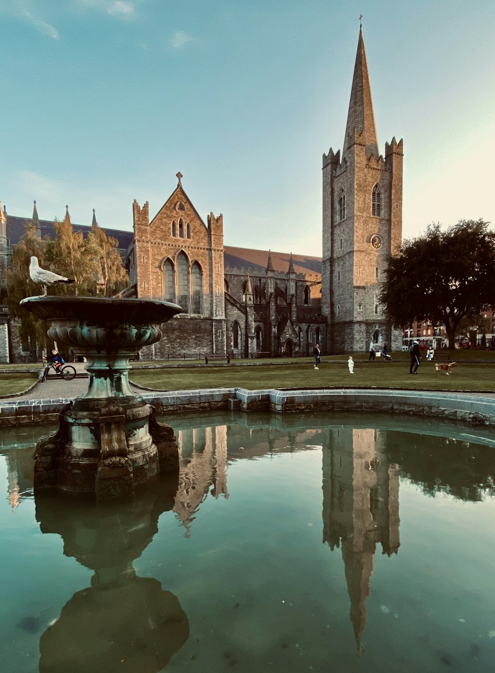 a fountain in front of a building