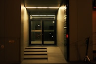 Entrance automation system with sleek sliding doors opening automatically.