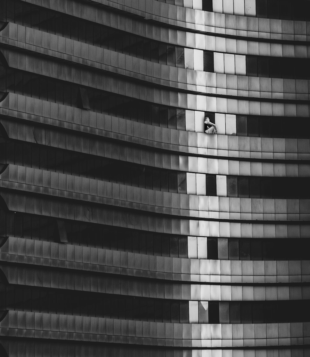 a black and white image of a building