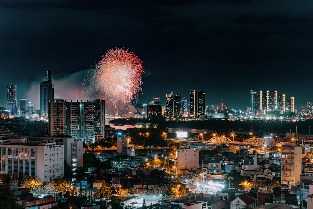 fireworks over a city