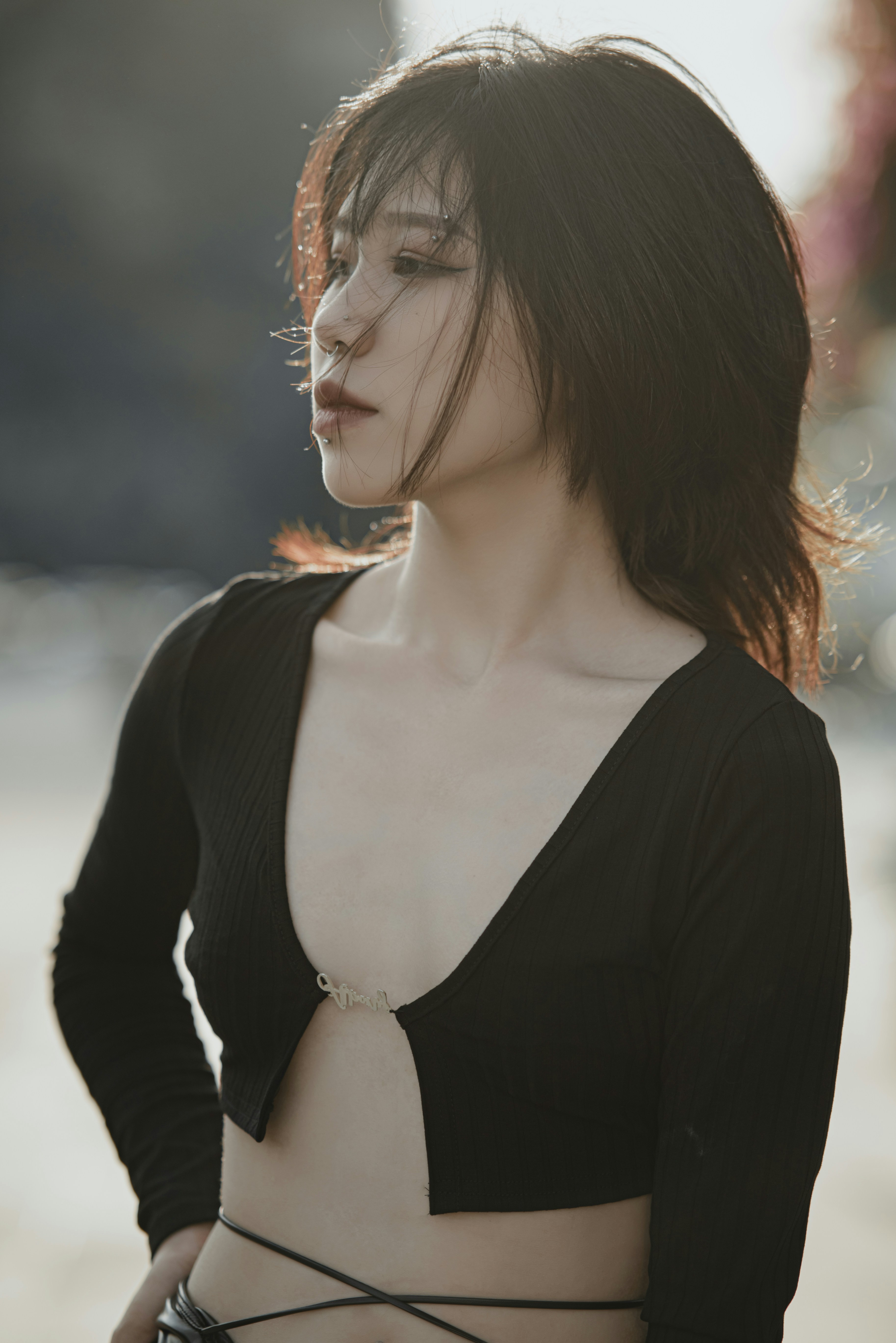 a woman with long hair