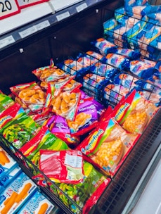 a shelf of food
