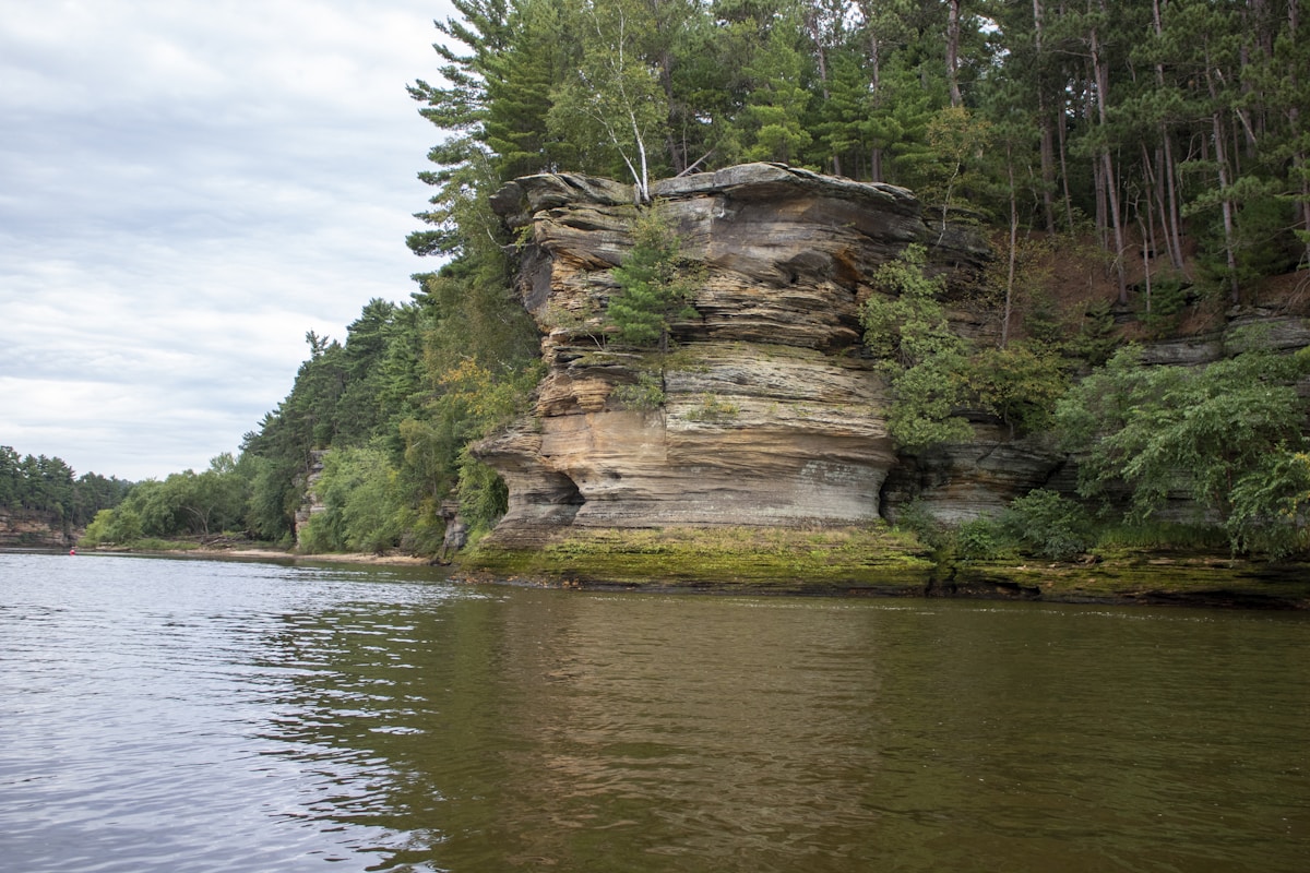 Sandstone bluffs along the Wisconsin River in the Driftless Region near Spring Green