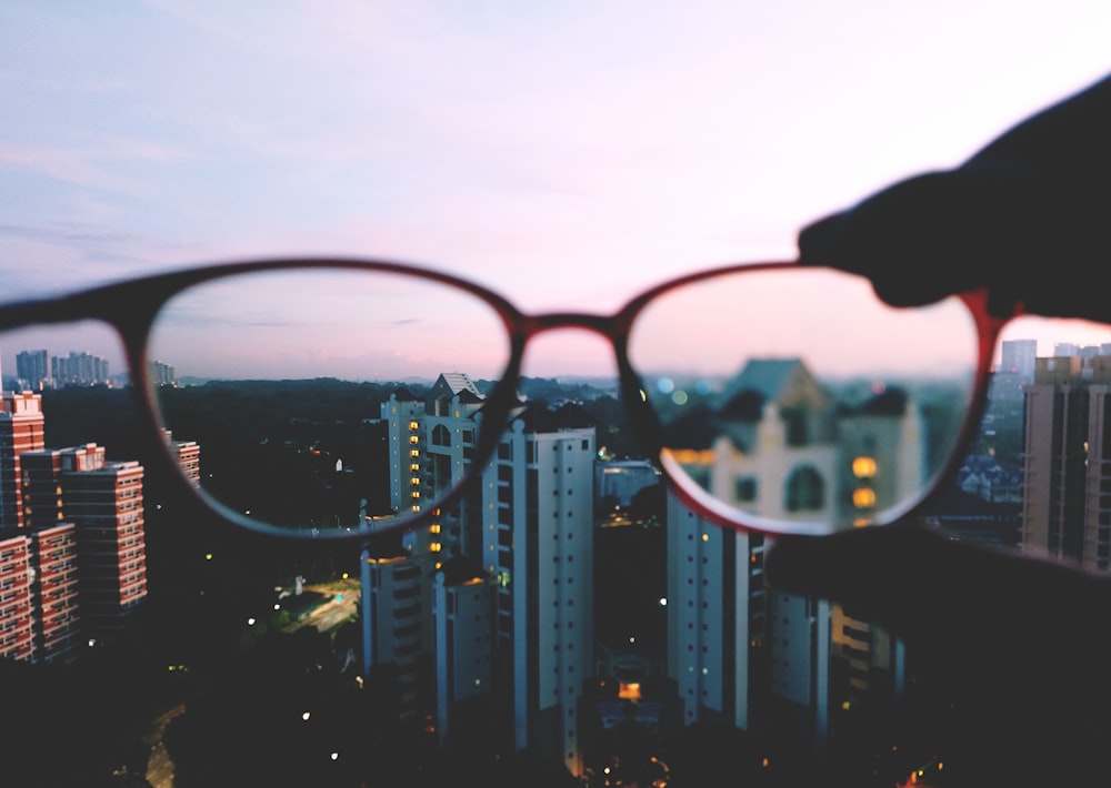 a pair of sunglasses on a city street