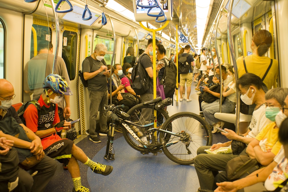 a group of people on a train