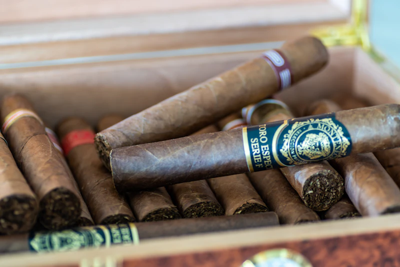 An open box of premium cigars