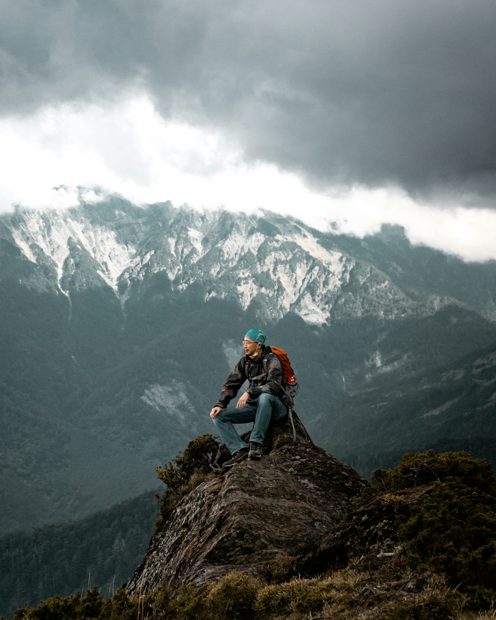 a man sitting on a rock