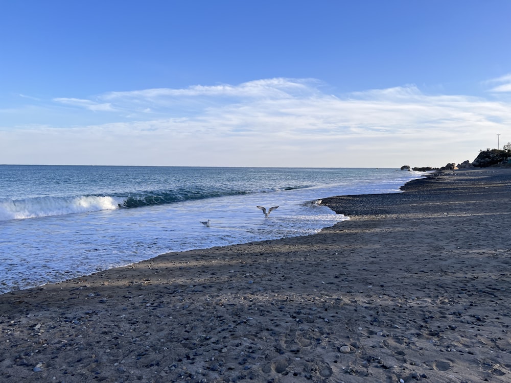 a beach with waves crashing on it