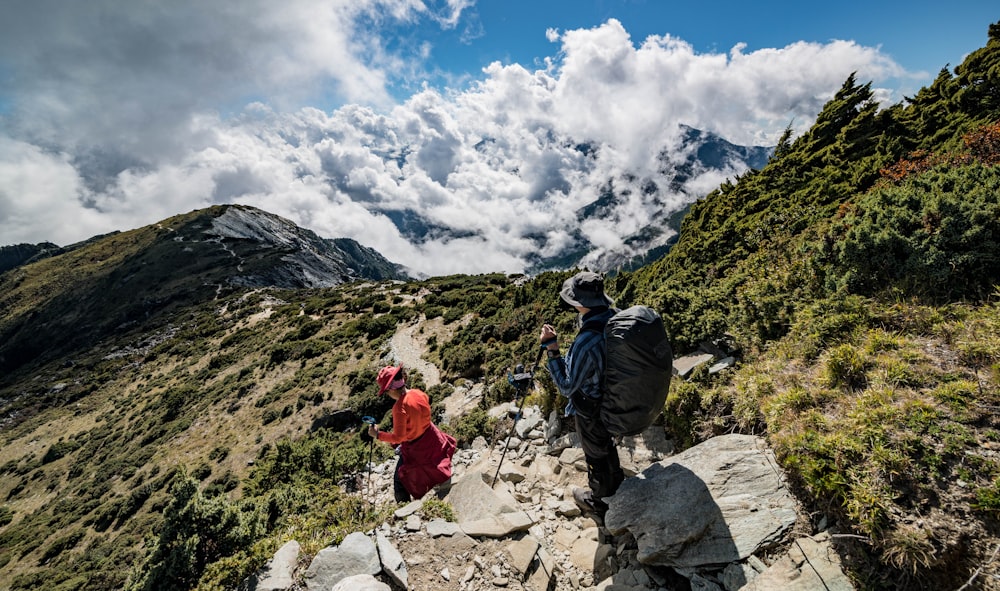 a couple of people hiking