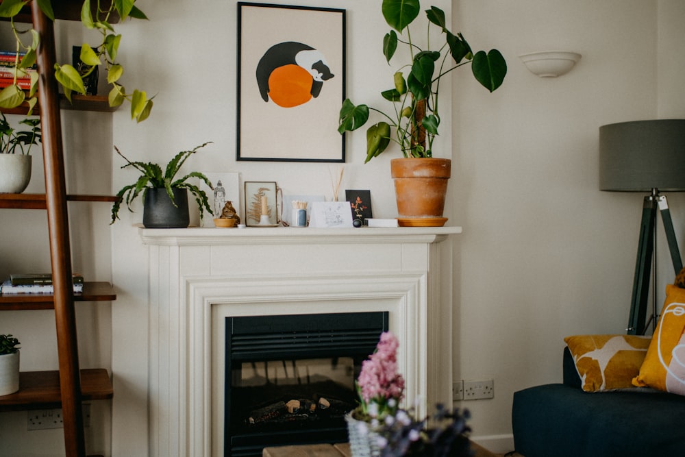 a living room filled with furniture and a fire place