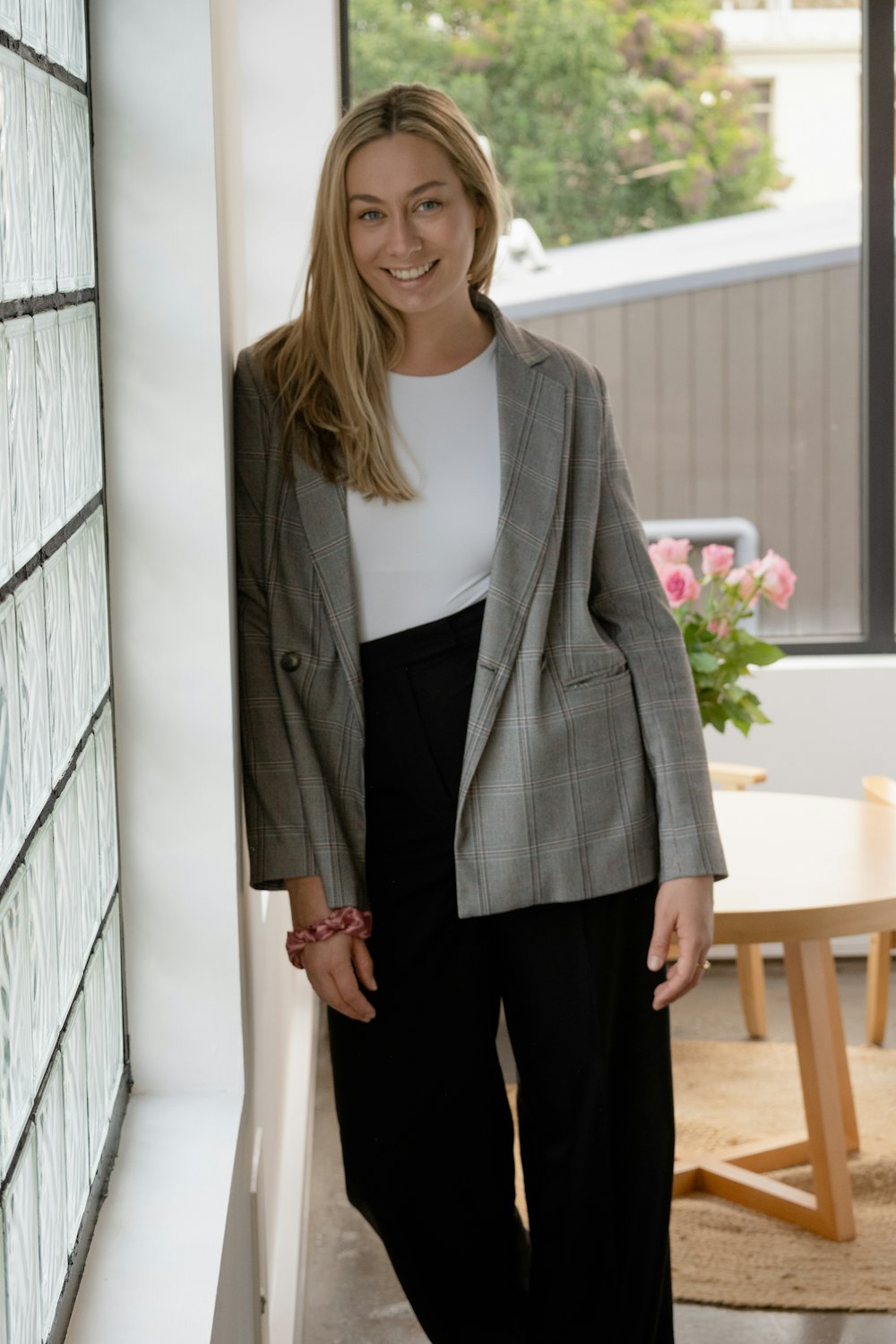 a woman in a suit