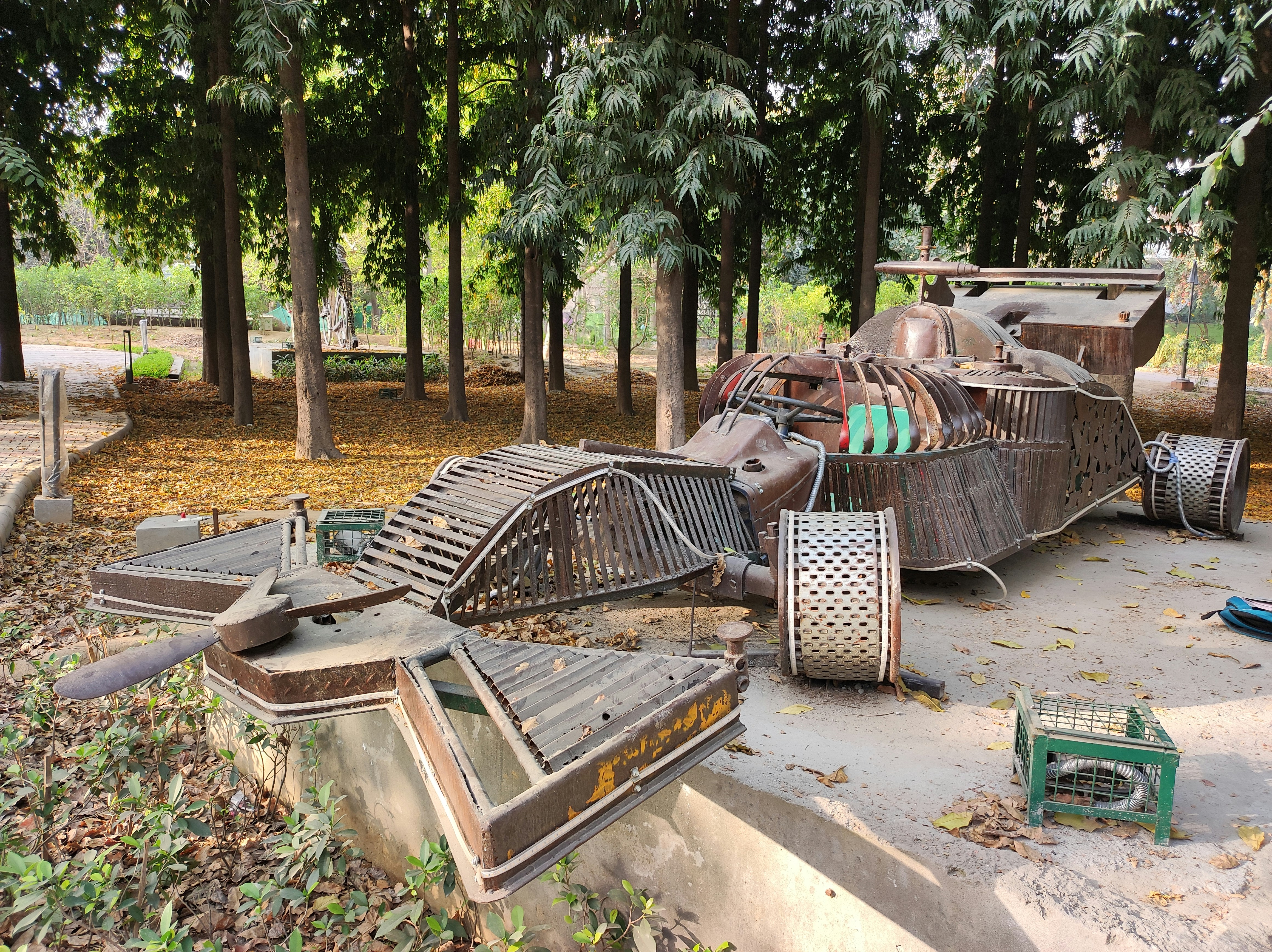 a garden with trees and plants