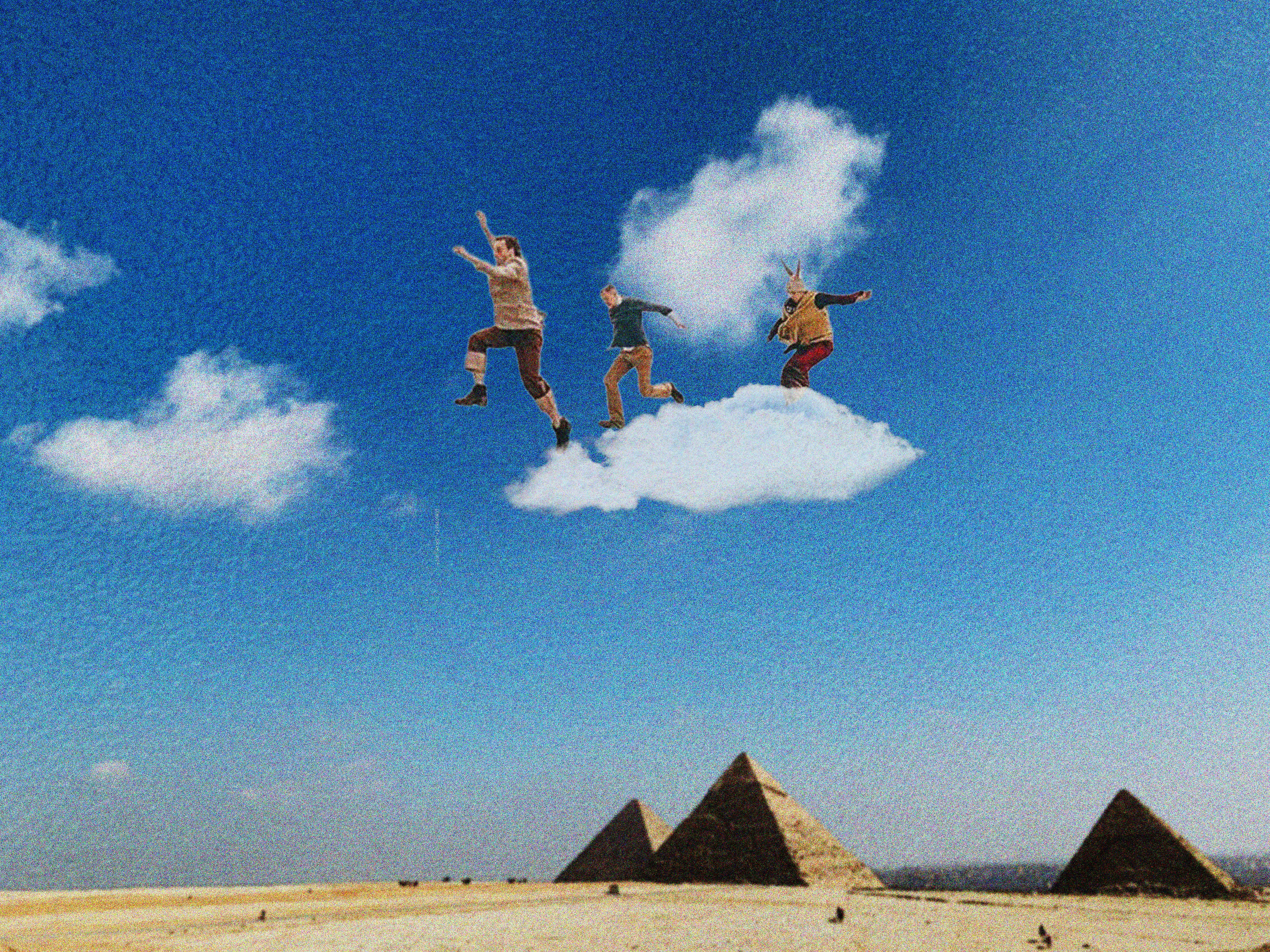 a group of people jumping in the air, 