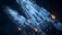 A futuristic spacecraft with intricate details and angular designs, featuring illuminated sections and control panels. The craft is set against a dark, cloudy background, giving a sense of deep space.