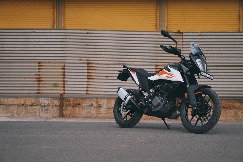 a motorcycle parked on the side of a road