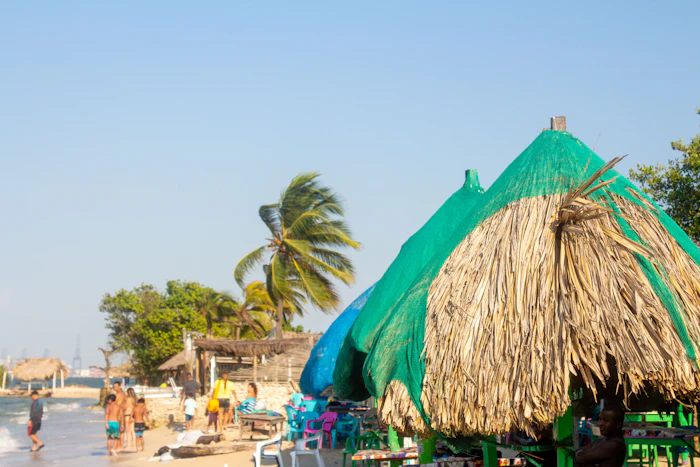 Straw beach hut on the sand near Cartagena