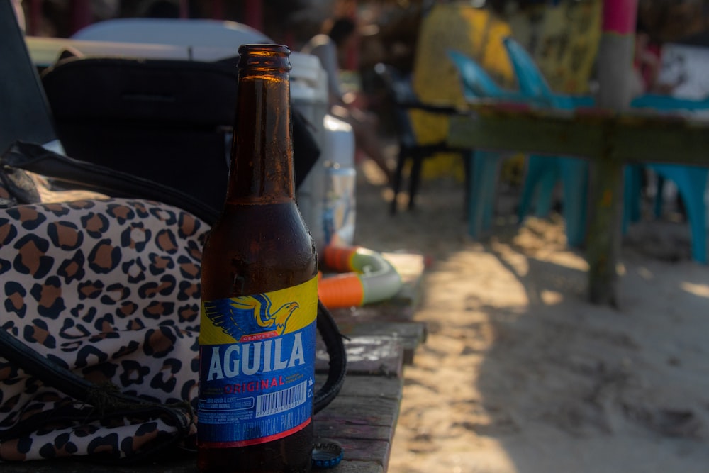 a bottle of beer on a table