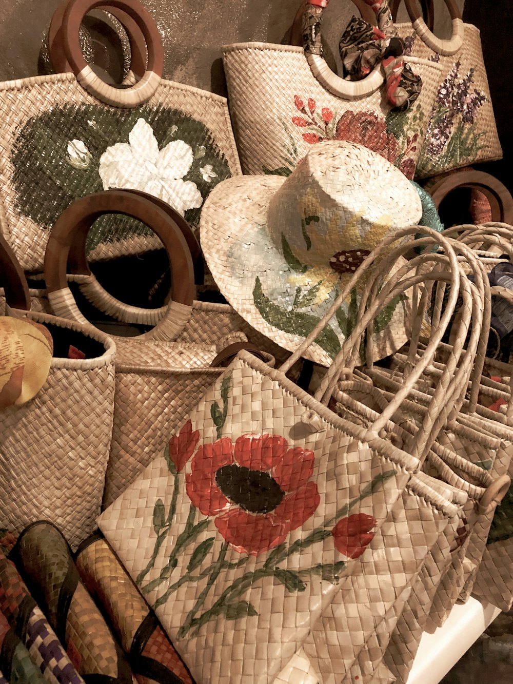 a basket with a flower pattern