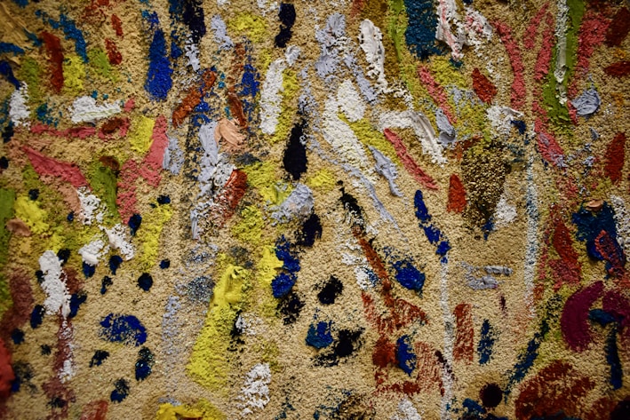 A vibrant painting on canvas showcasing colorful abstract art.