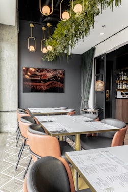 a room with a table and chairs