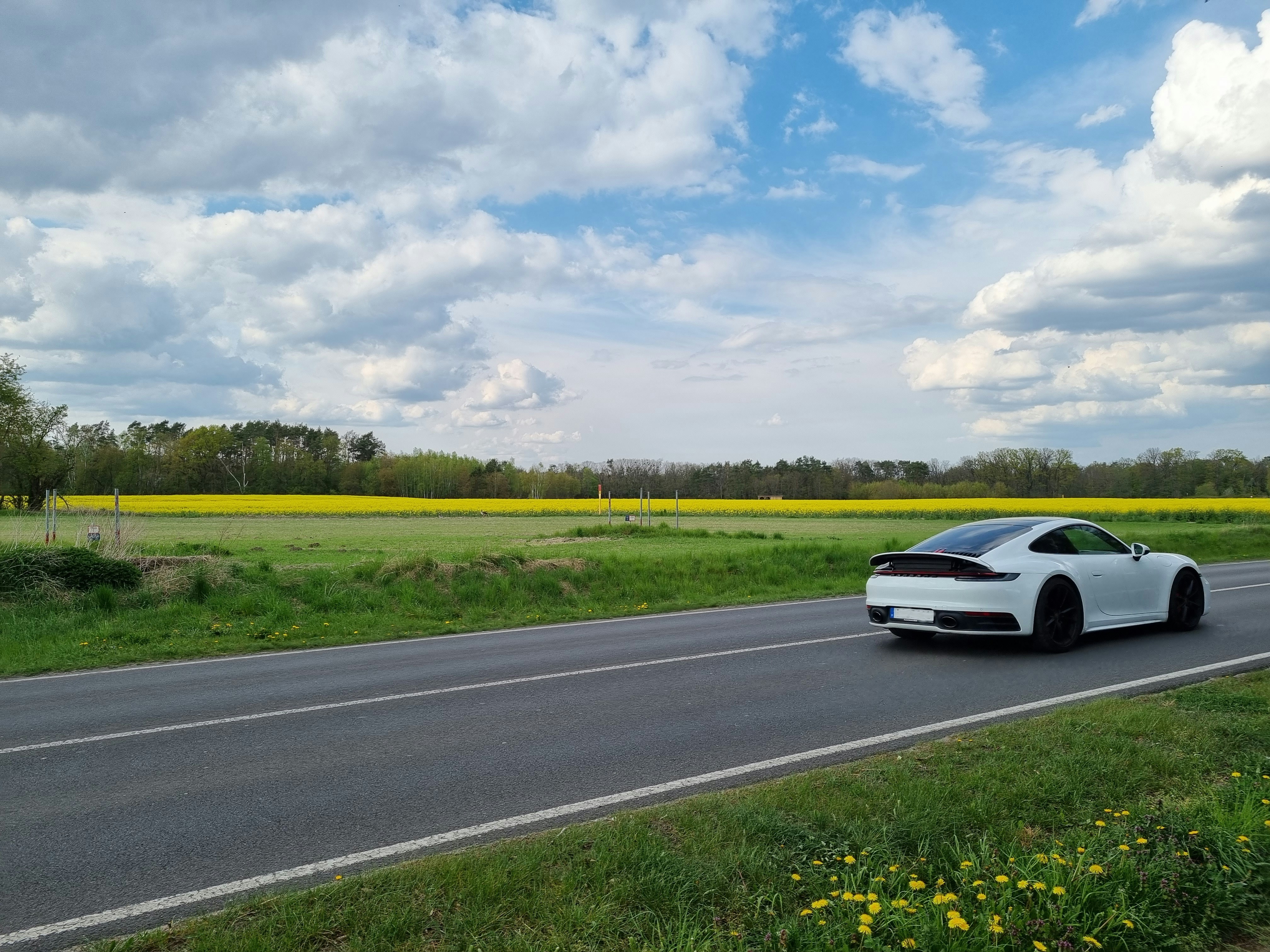 a white car on a road