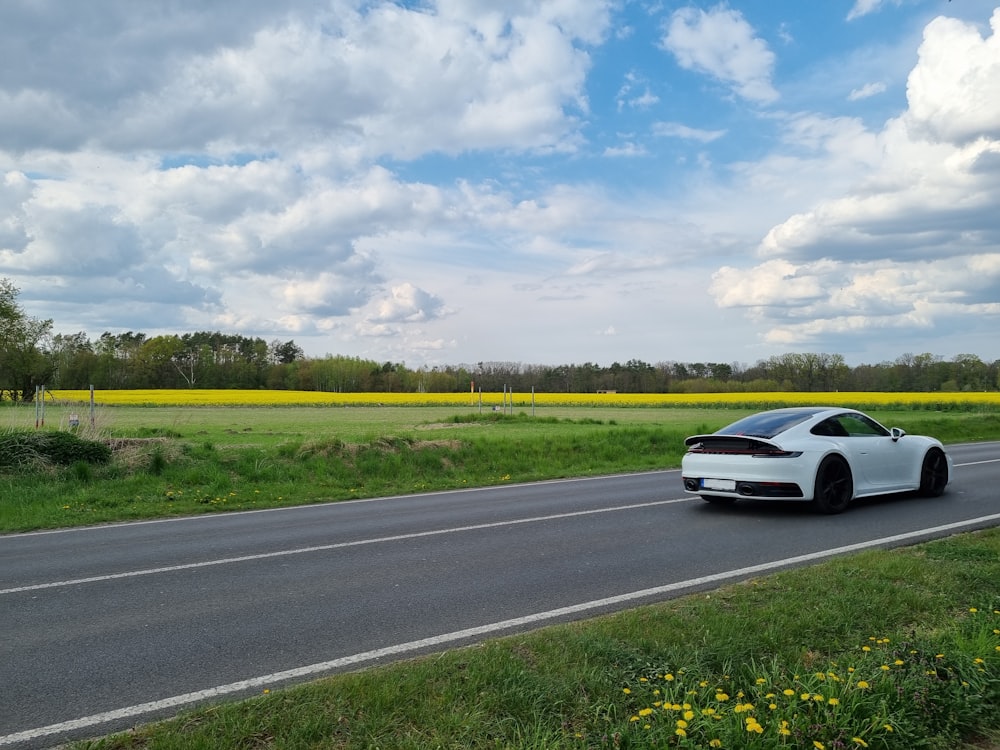 a white car on a road