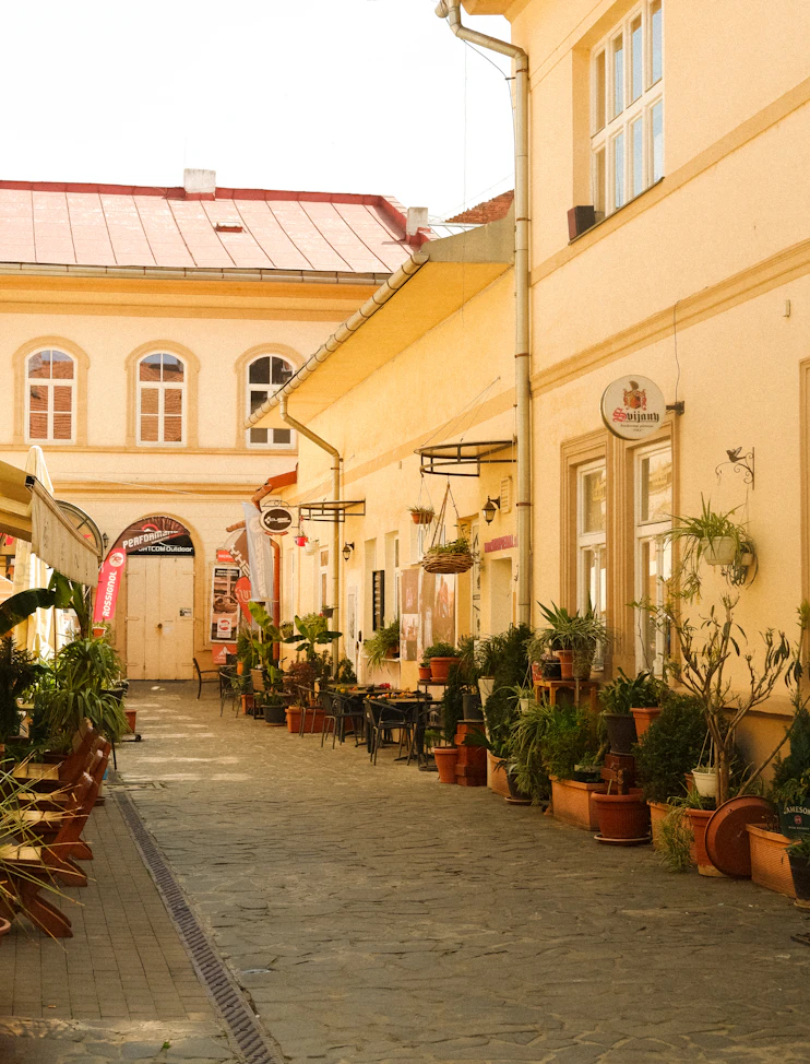Cozy boutique hotel window in a European old town