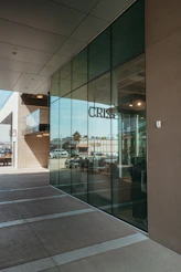 a glass front door of a building
