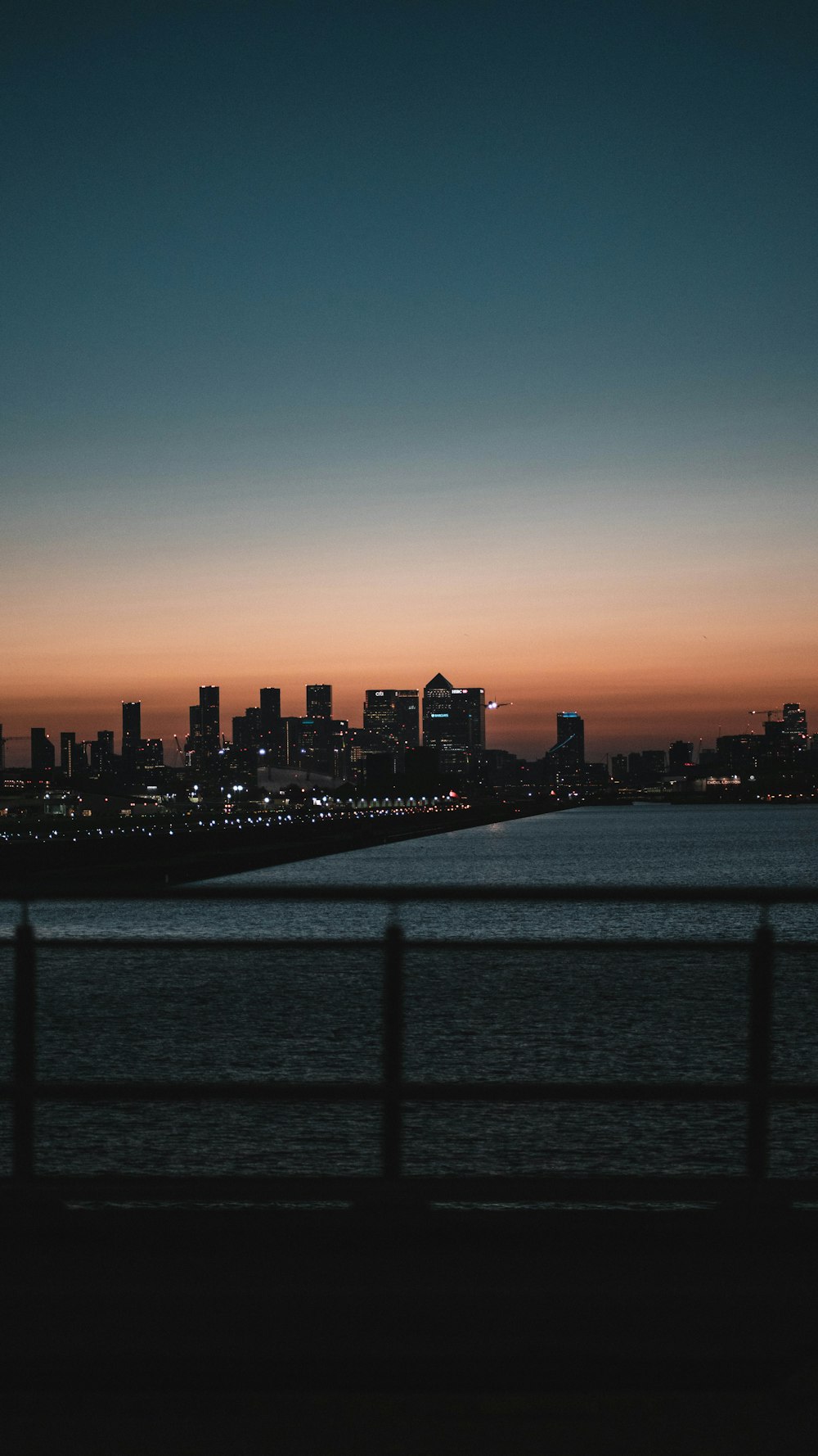 a city skyline at sunset