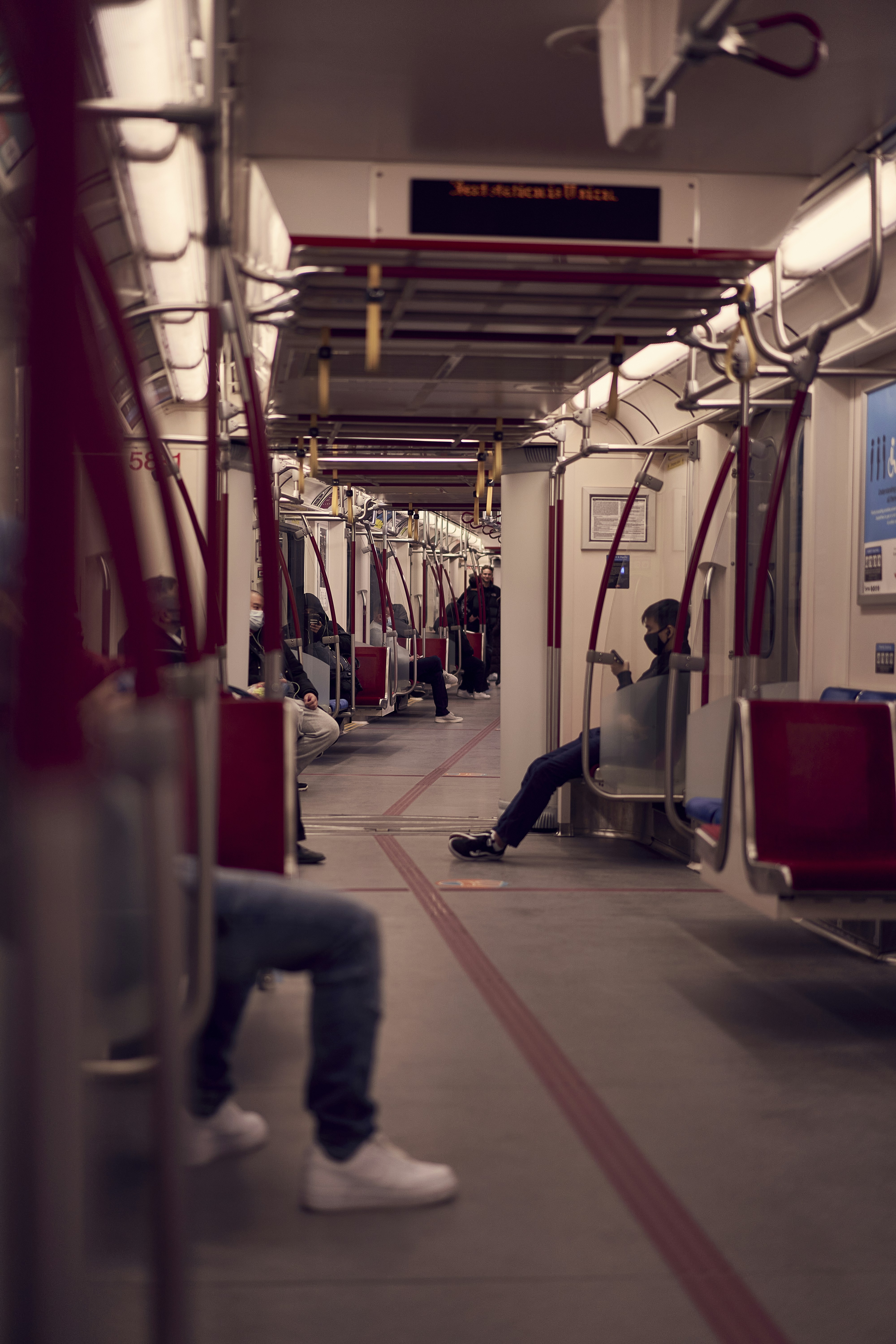 a person walking on a train