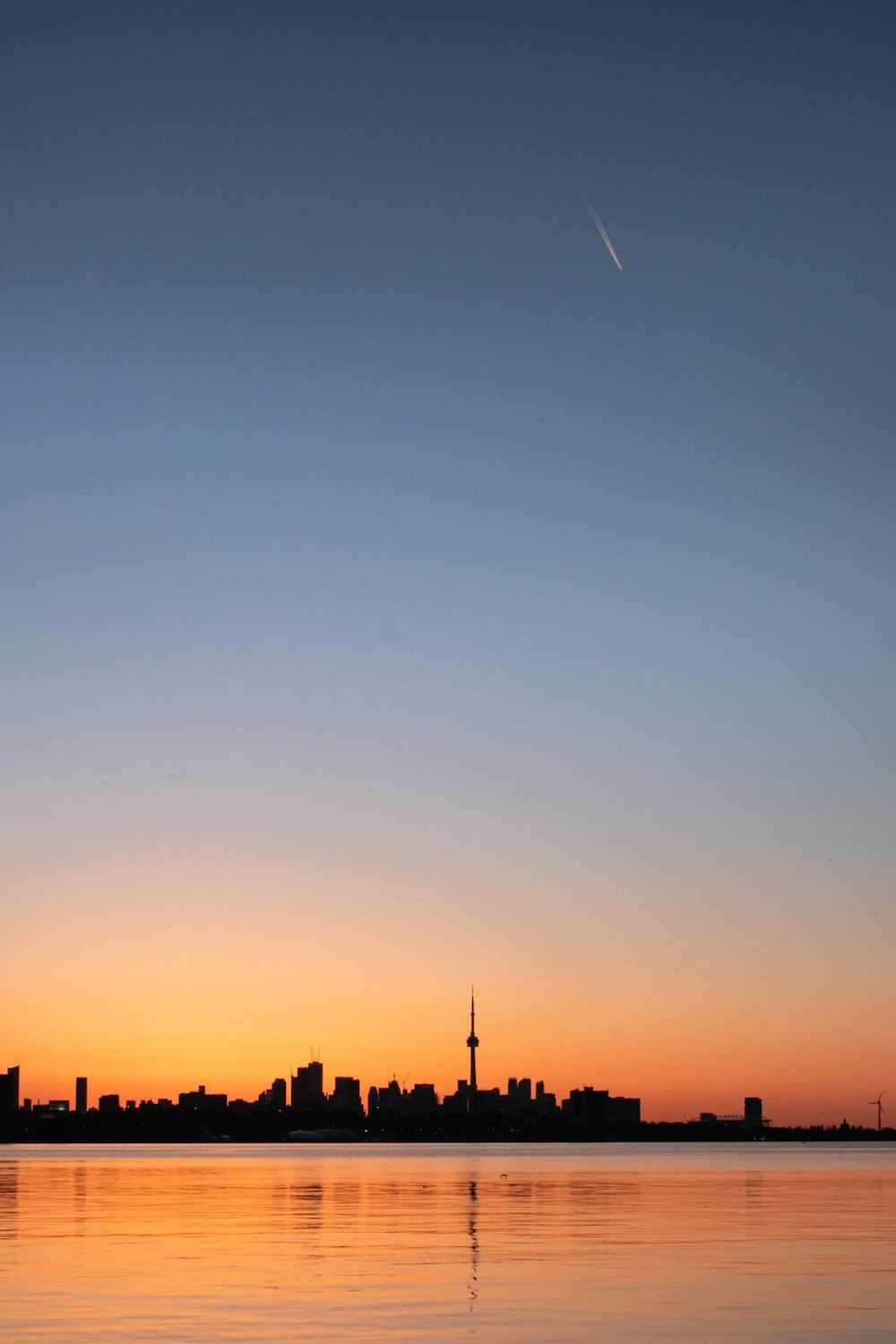 a city skyline at sunset