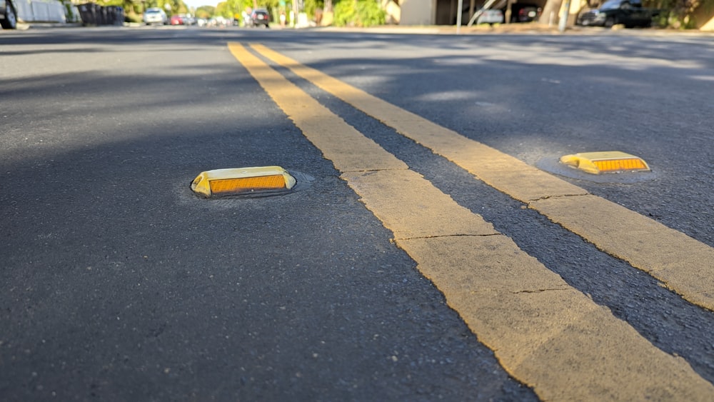 a road with yellow tape on it