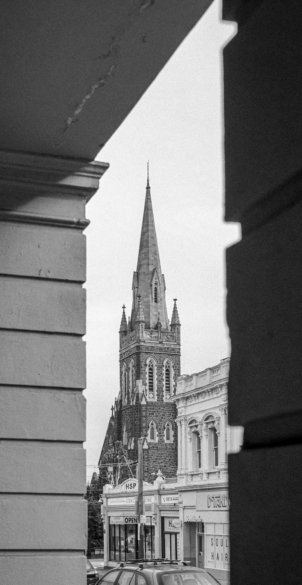 a church with a tall steeple