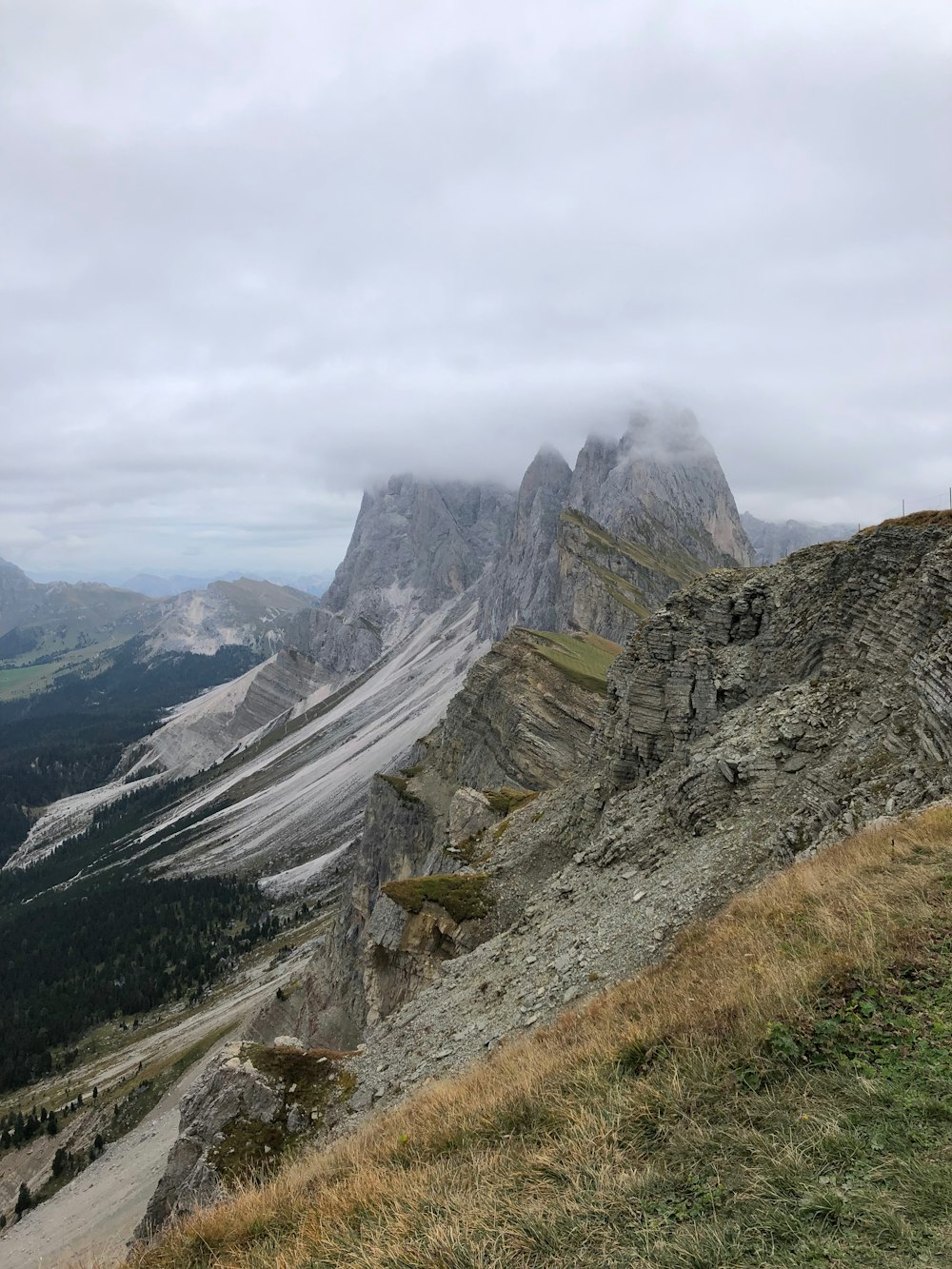 a mountain with a valley below