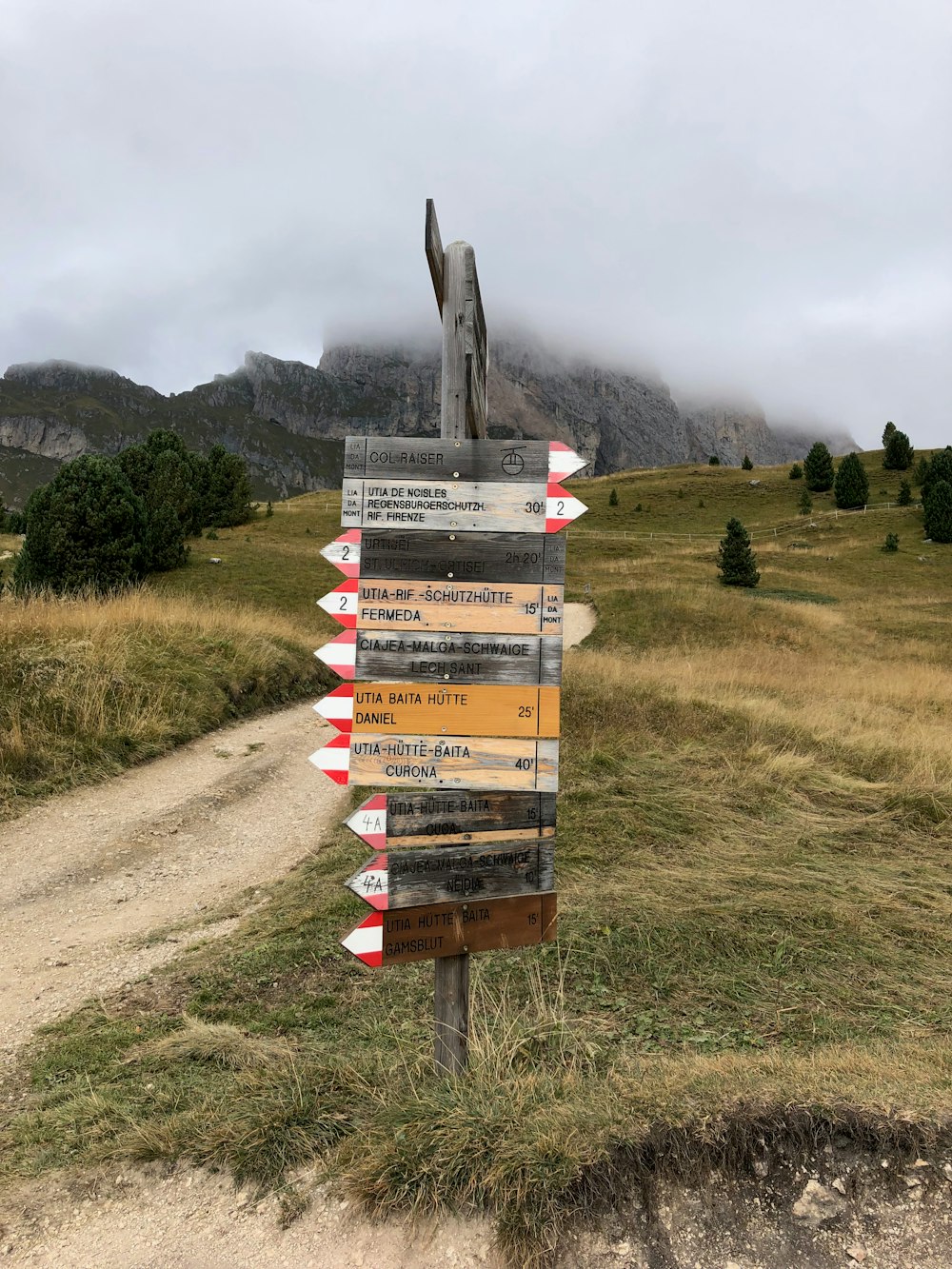 a sign on a dirt road