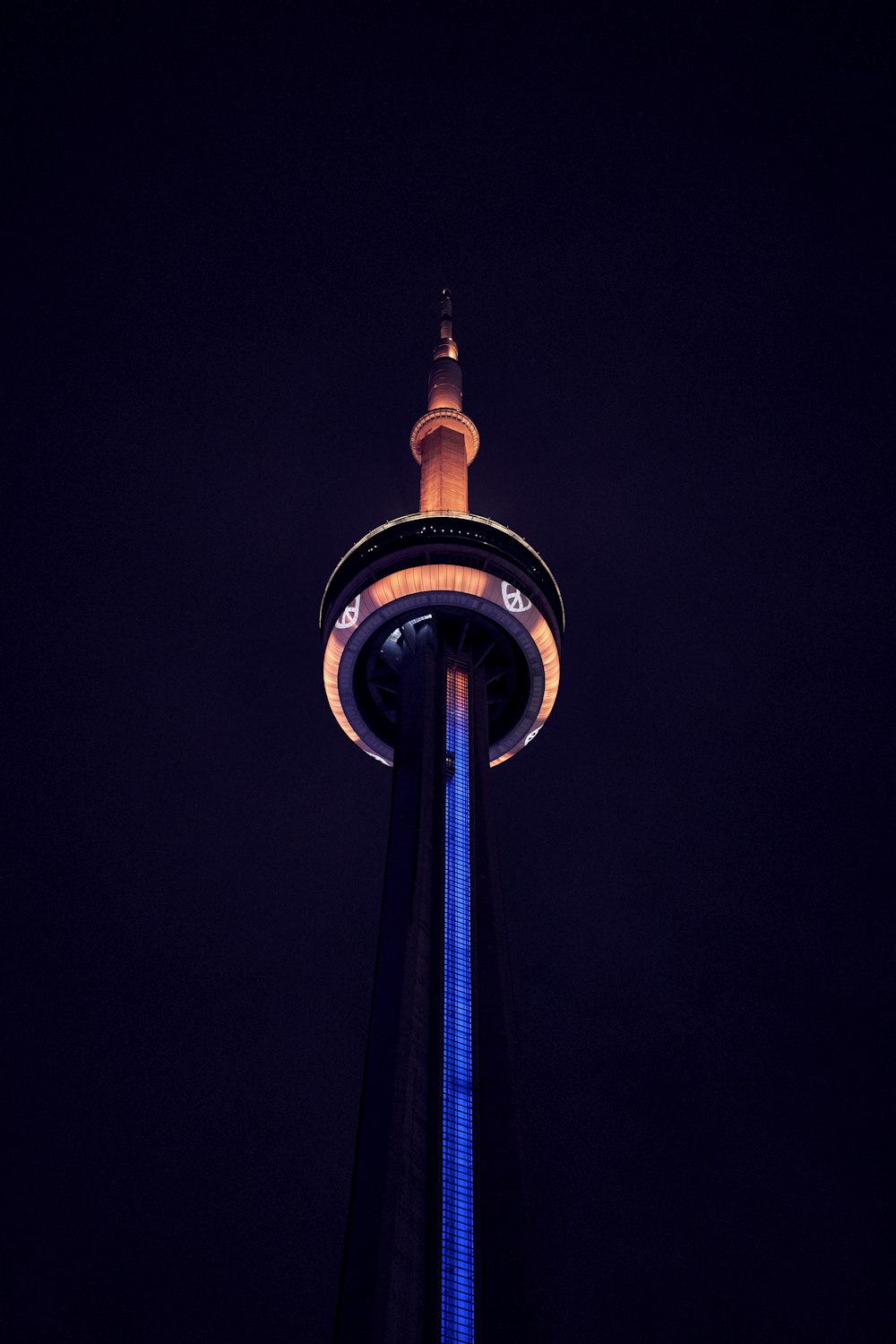 a tall tower with a blue top