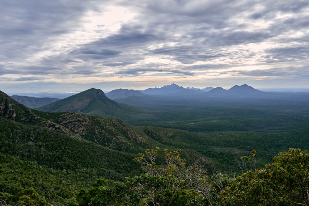 a landscape with hills and trees