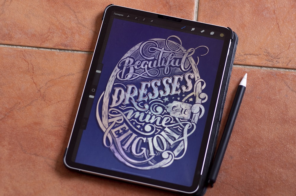 a tablet with a graphic design on it
