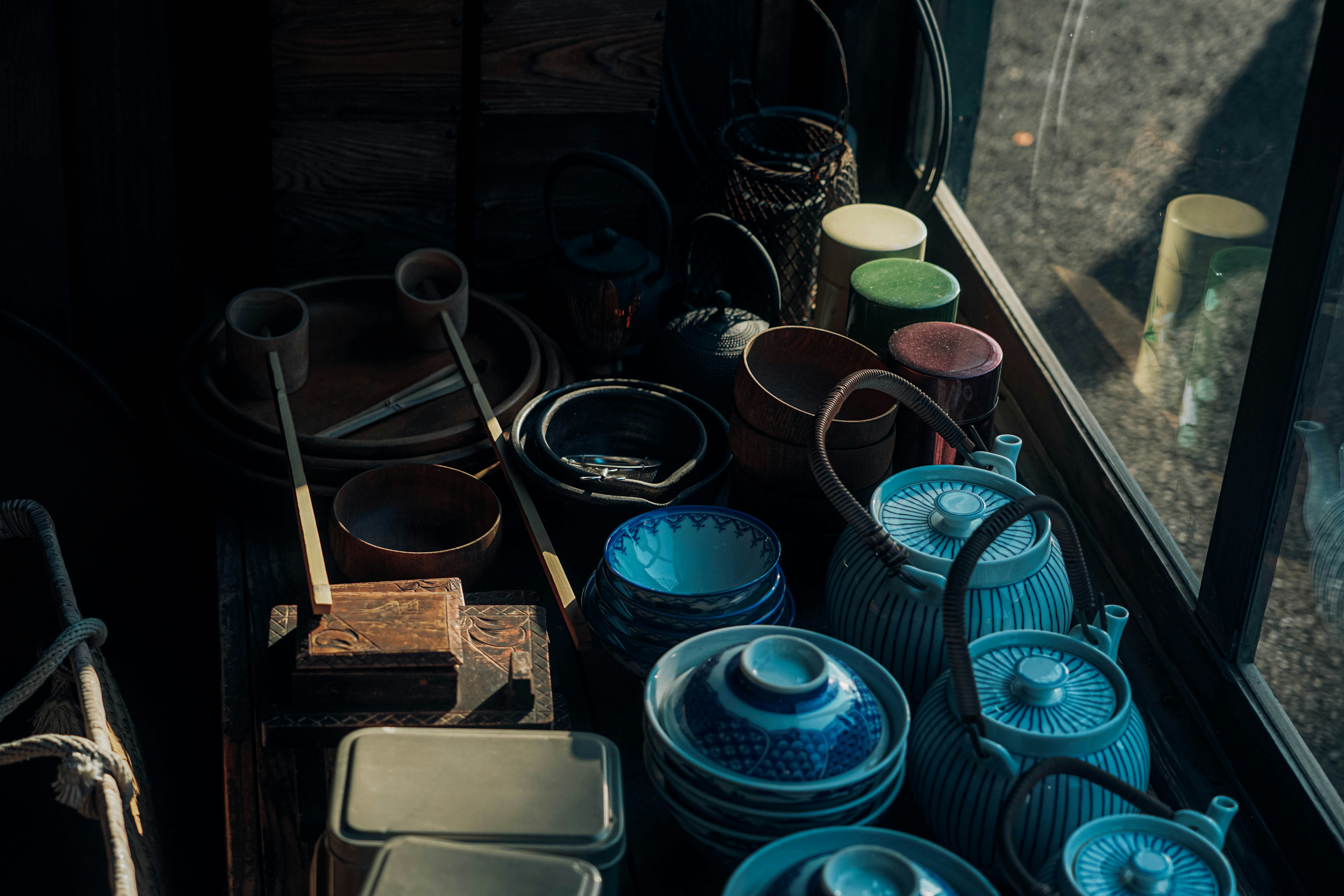 a group of pots and pans