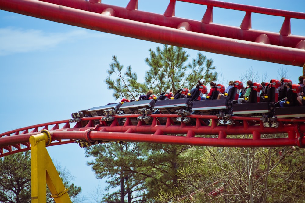 a group of people riding a roller coaster