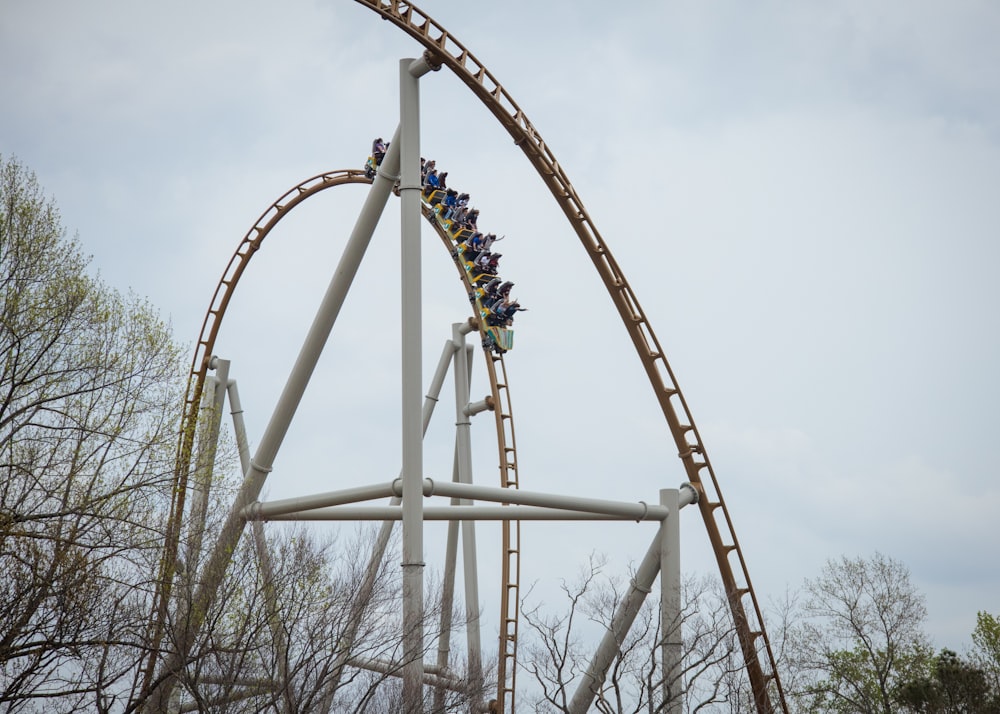 a group of people on a roller coaster