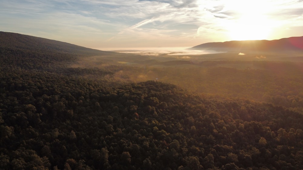 a landscape with hills and trees