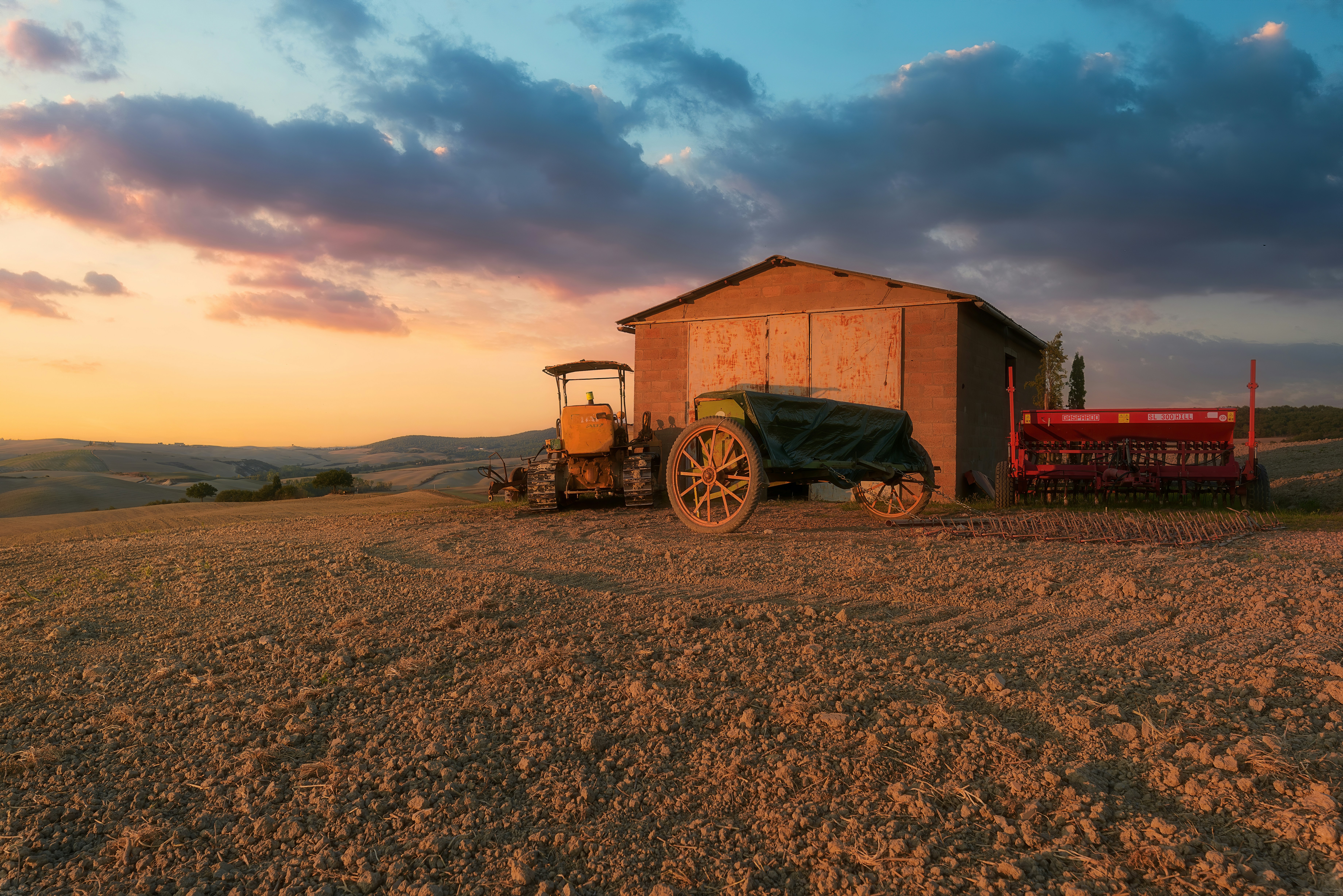 A farm vehicle in a field