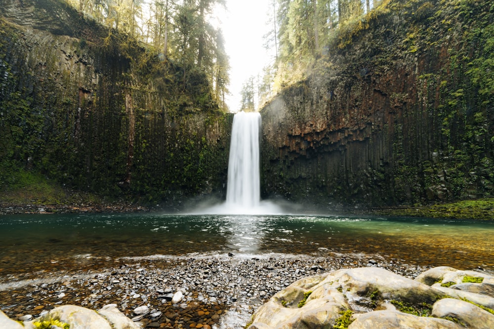 a waterfall in a rocky area