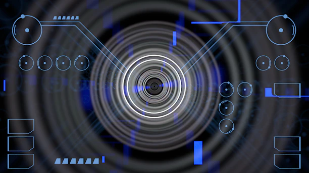 High-tech digital interface showcasing advanced technology solutions with futuristic graphics.