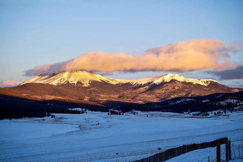 山を背景にした雪原