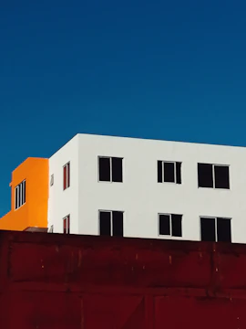 Commercial building in Mississauga with a fresh, clean paint job highlighting sharp lines and contrast.