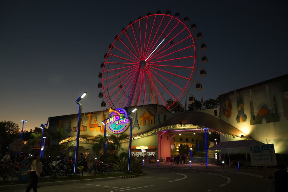 a ferris wheel at night