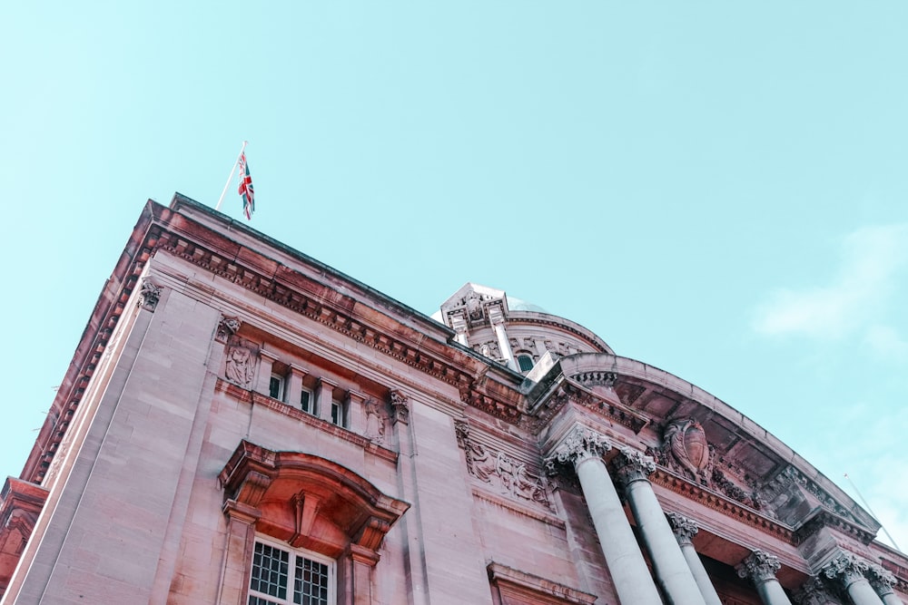 a building with a flag on top